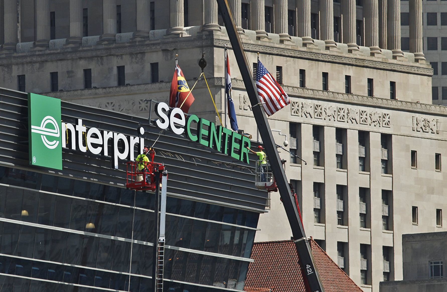 Enterprise Center sign goes up